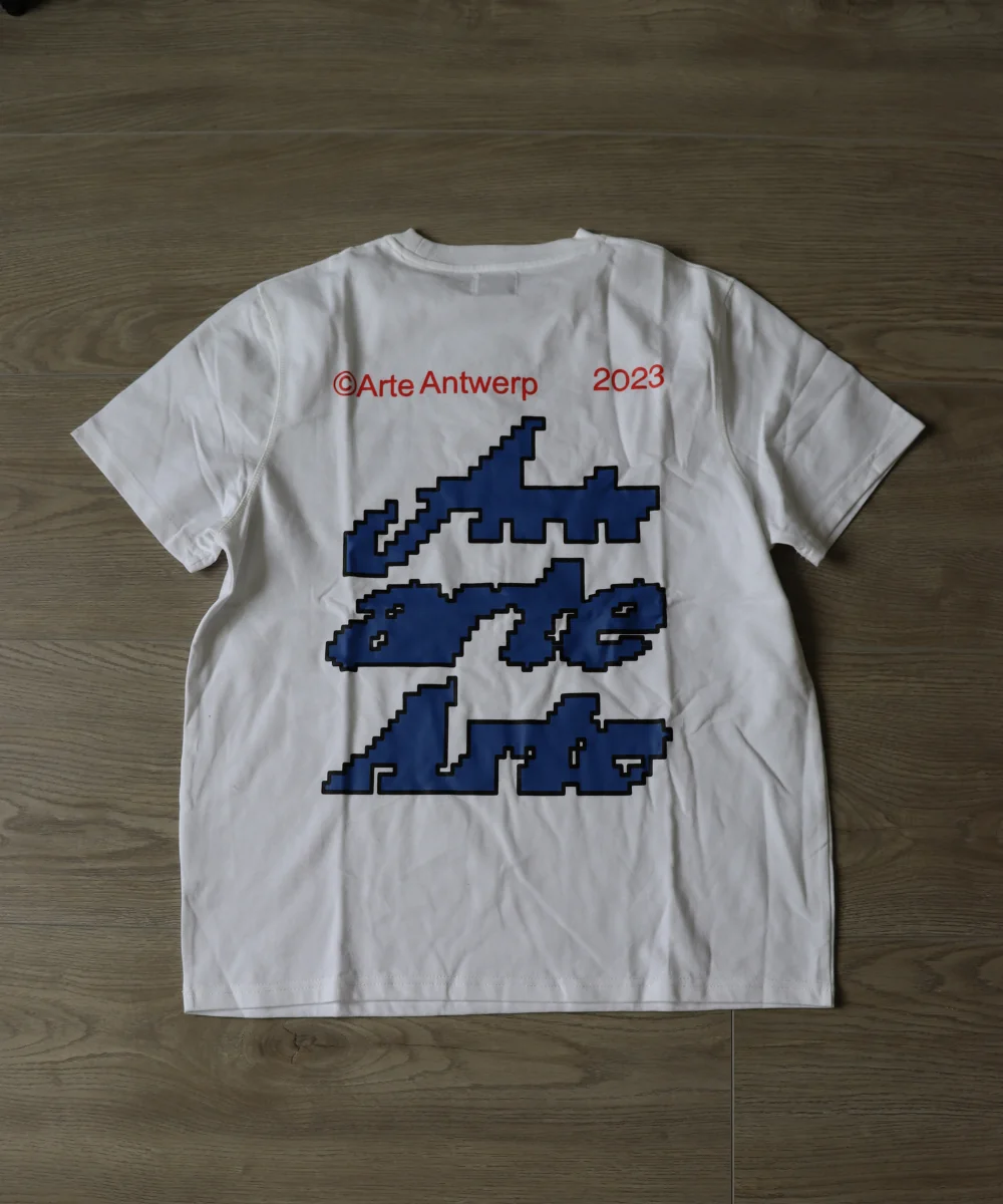 White printed T-shirt laid flat