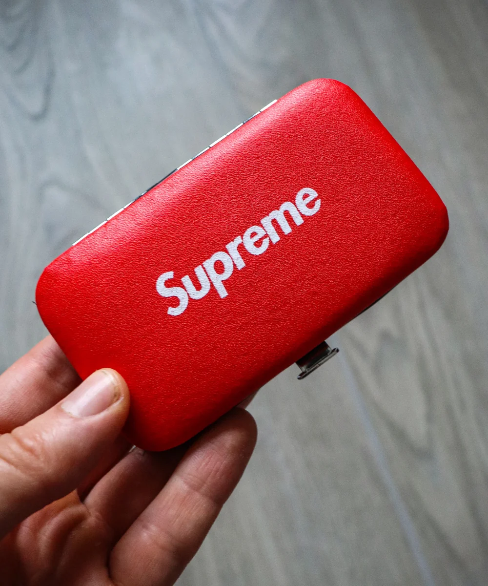 Red nail-care case — exterior