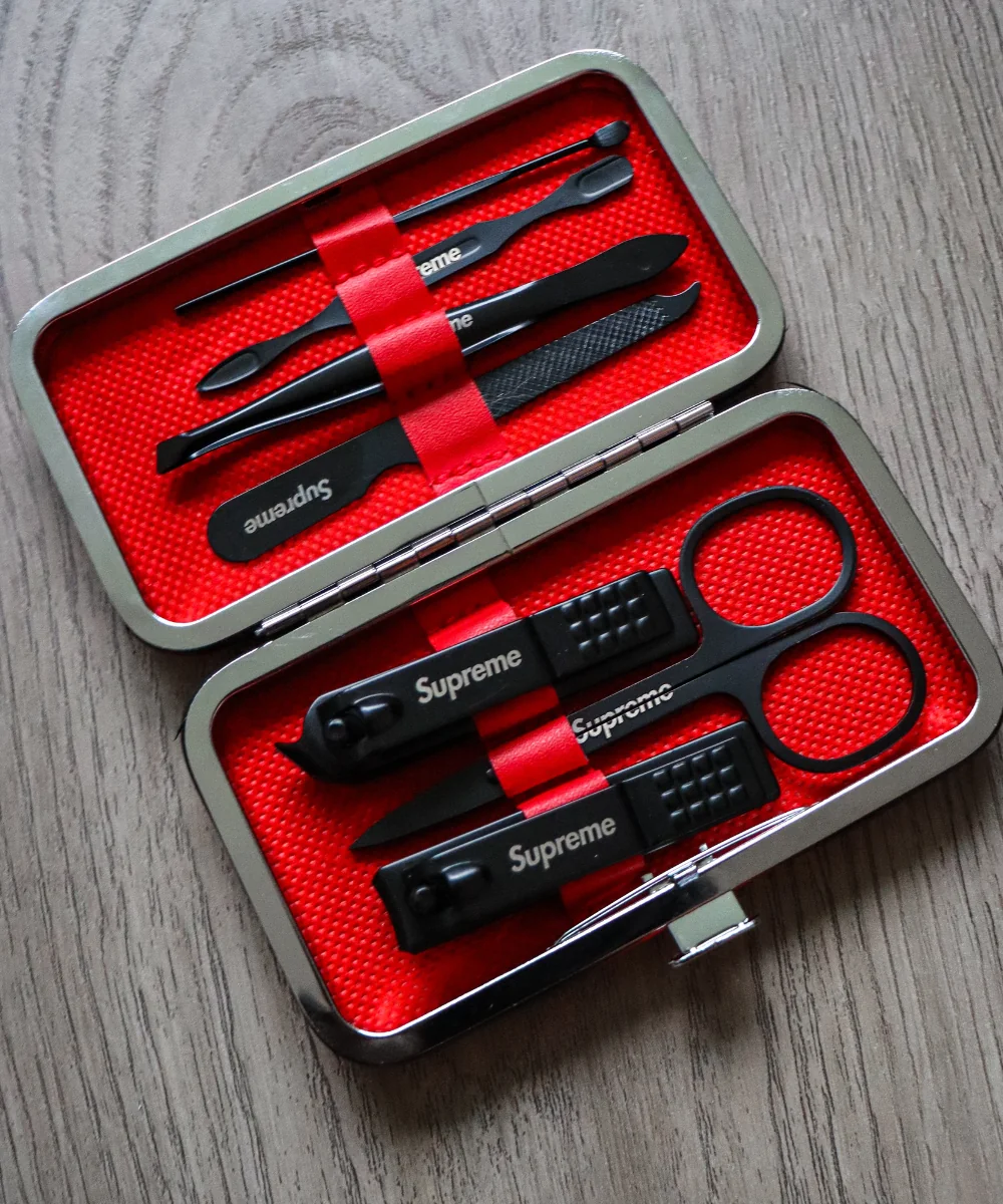 Red nail-care case — contents