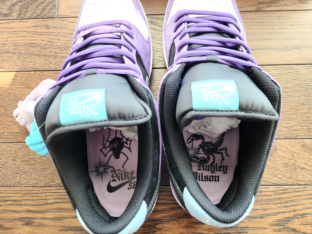 Purple SB sneakers — interior view